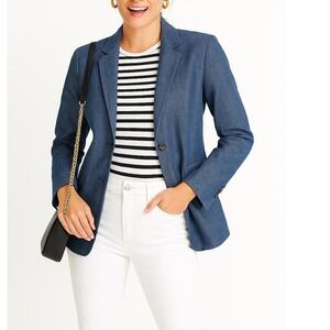 Talbots Blue Denim Cotton Linen Denim Blazer Jacket Size 8
